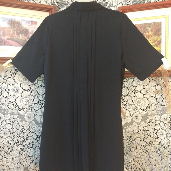Susan Graver black button dress short sleeve front and back knife pleats collar - Picture 5 of 7